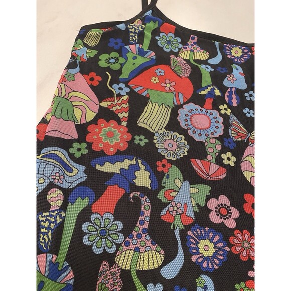 Wowo Psychedelic Mushroom 90’s  Festival Skater Grunge Mesh Mini Slip Dress L - Picture 2 of 6
